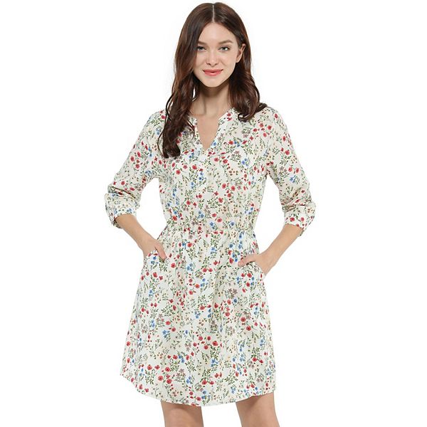 V Neck Floral Button Down Dress