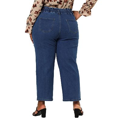 Women's Plus Size Pant Pockets Elastic Waist Denim Jeans Legging