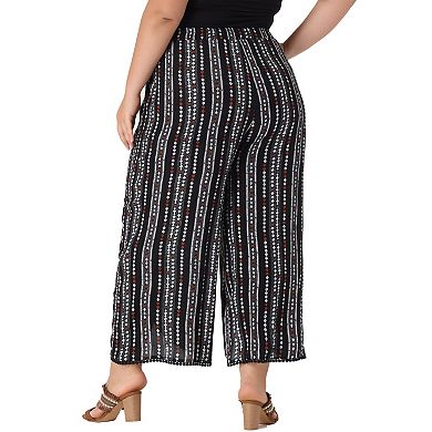 Plus Size Pant for Women Split Elastic Waist Flowy Striped Wide Leg Pants