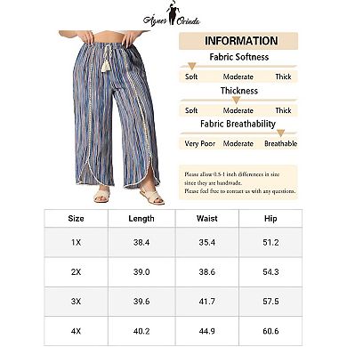 Plus Size Pant for Women Split Elastic Waist Flowy Striped Wide Leg Pants