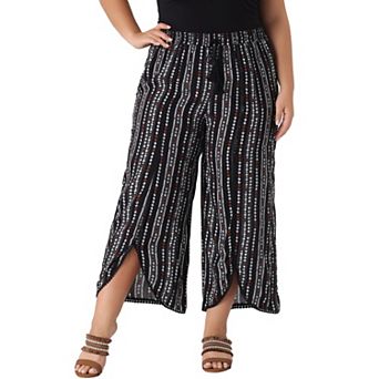 Women's Plus Size Pant Boho Split Elastic Waist Casual Flowy Striped Wide Leg Pants