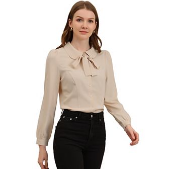 Women's Button Down Shirt Peter Pan Collar Tie Neck Workwear Blouses