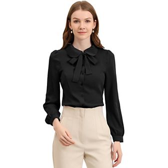 Women's Button Down Shirt Peter Pan Collar Tie Neck Workwear Blouses