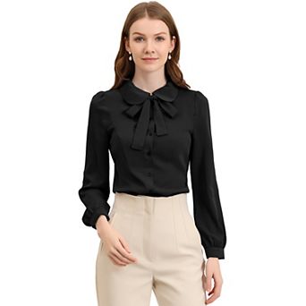 Women's Button Down Shirt Peter Pan Collar Tie Neck Workwear Blouses