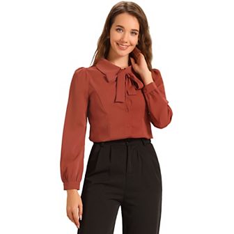 Women's Button Down Shirt Peter Pan Collar Tie Neck Workwear Blouses