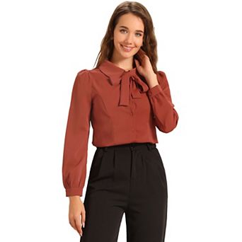 Women's Button Down Shirt Peter Pan Collar Tie Neck Workwear Blouses
