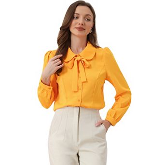 Women's Button Down Shirt Peter Pan Collar Tie Neck Workwear Blouses