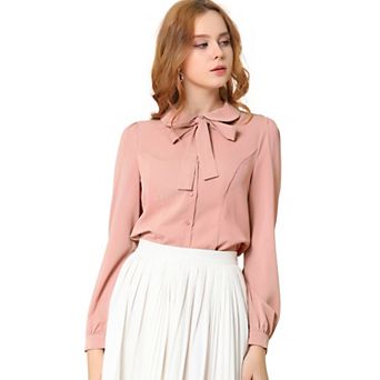 Women's Button Down Shirt Peter Pan Collar Tie Neck Workwear Blouses