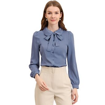 Women's Button Down Shirt Peter Pan Collar Tie Neck Workwear Blouses