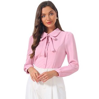 Women's Button Down Shirt Peter Pan Collar Tie Neck Workwear Blouses
