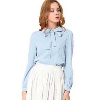 Women's Button Down Shirt Peter Pan Collar Tie Neck Workwear Blouses