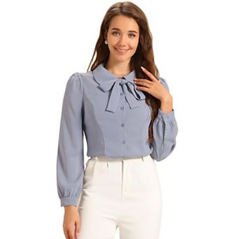 Women's Button Down Shirt Peter Pan Collar Tie Neck Workwear Blouses