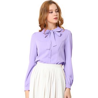 Women's Button Down Shirt Peter Pan Collar Tie Neck Workwear Blouses