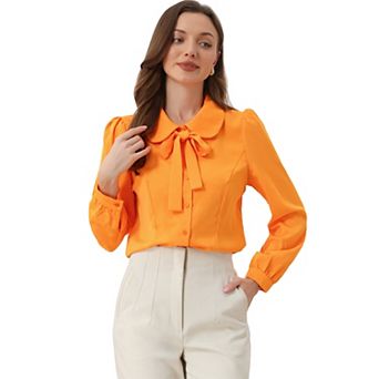 Women's Button Down Shirt Peter Pan Collar Tie Neck Workwear Blouses