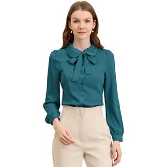 Women's Button Down Shirt Peter Pan Collar Tie Neck Workwear Blouses