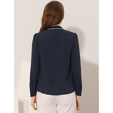 Women's Tie Neck Button Down Work Long Sleeves Blouse Shirts