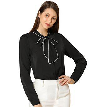 Women's Tie Neck Button Down Work Long Sleeves Blouse Shirts