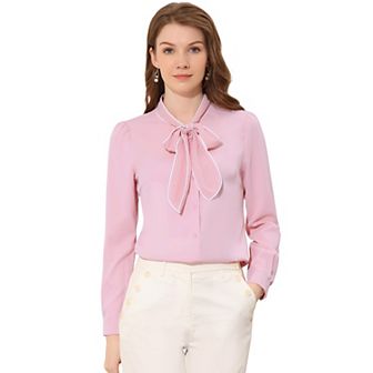 Women's Tie Neck Button Down Work Long Sleeves Blouse Shirts