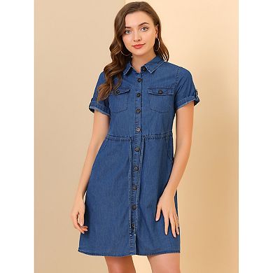 Women's Casual Button Front Summer Short Sleeve Dresses