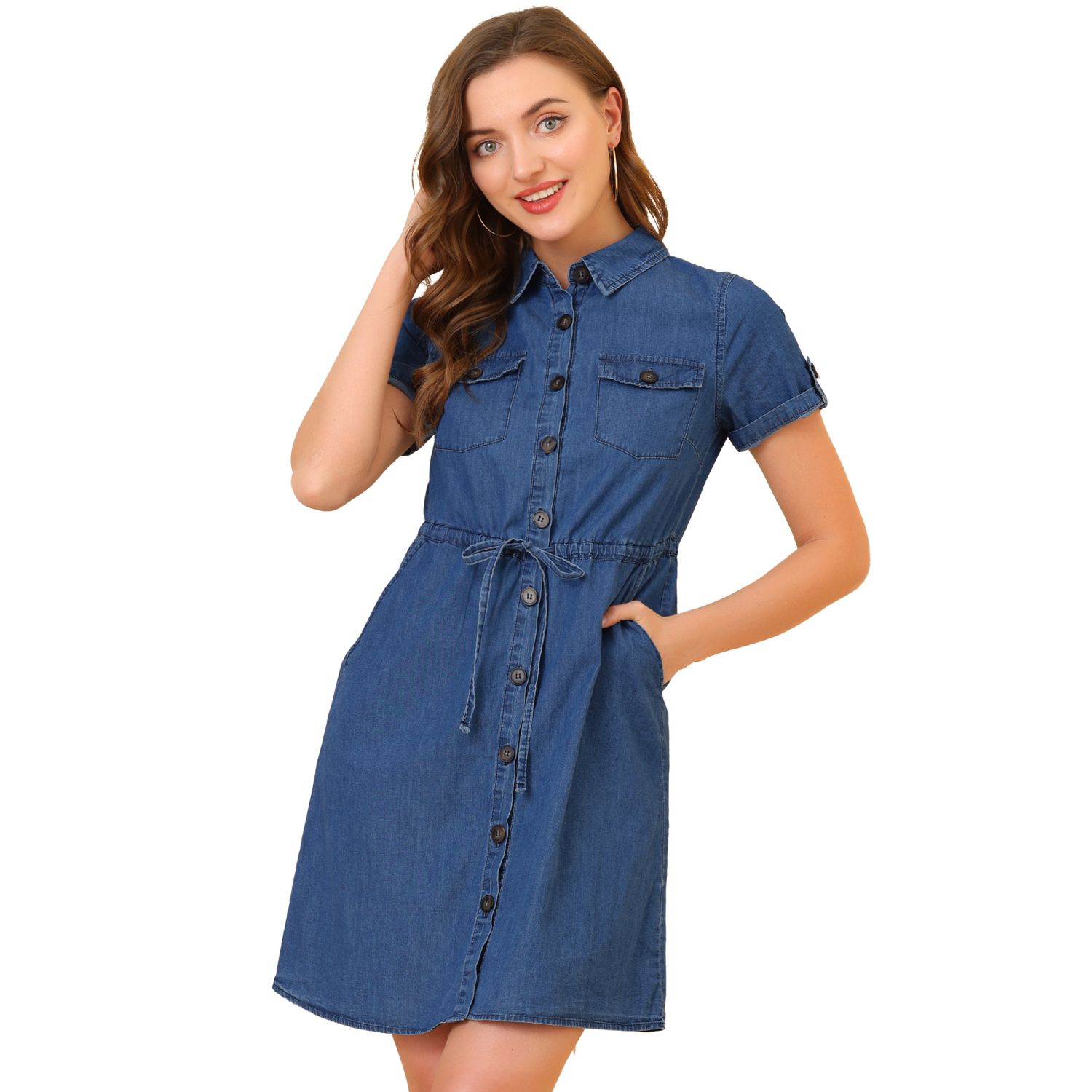 Женские платья Casual Button Front Summer Short Sleeve Dresses