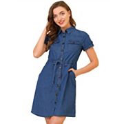 Denim Dresses for Women's Halter Neck Button Down Shirt Dress