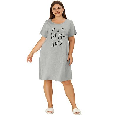 Plus Size Nightgowns For Women Cat Prints Short Sleeves Lounge Sleep Dress