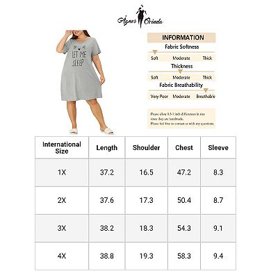 Plus Size Nightgowns For Women Cat Prints Short Sleeves Lounge Sleep Dress
