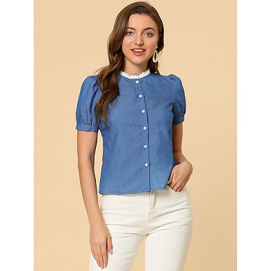 Short Sleeve Collared Button Down Lace Shirt