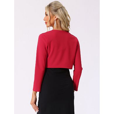 Women's Elegant Crop Cardigan Long Sleeve Floral Lace Panel Knit Shrug Tops