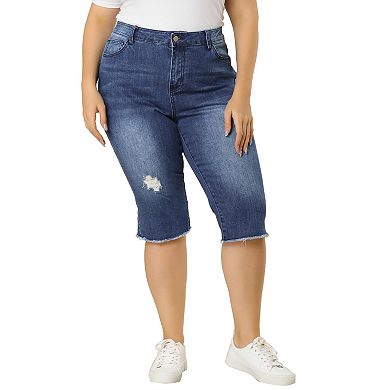 Women's Plus Size Capri Ripped Slash Pocket Denim Jean Legging