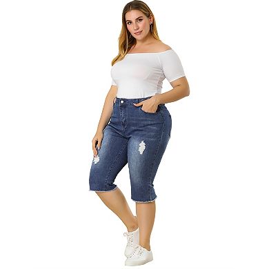 Women's Plus Size Capri Ripped Slash Pocket Denim Jean Legging