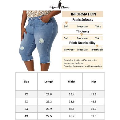 Women's Plus Size Capri Ripped Slash Pocket Denim Jean Legging