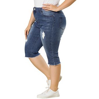 Women's Plus Size Capri Ripped Slash Pocket Denim Jean Legging