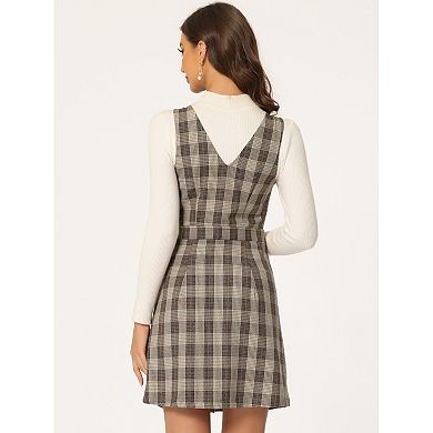Women's Overall Suspender Check Houndstooth Pinafore Dress