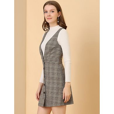 Women's Overall Suspender Check Houndstooth Pinafore Dress