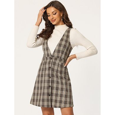 Women's Overall Suspender Check Houndstooth Pinafore Dress