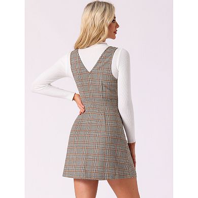 Women's Overall Suspender Check Houndstooth Pinafore Dress