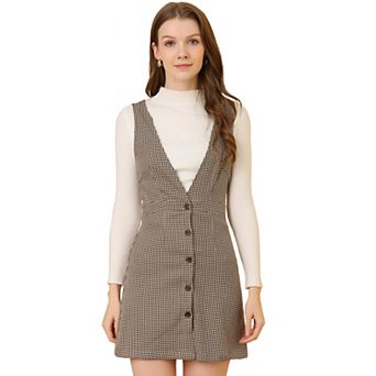 Women's Overall Suspender Check Houndstooth Pinafore Dress