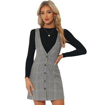 Women's Overall Suspender Check Houndstooth Pinafore Dress