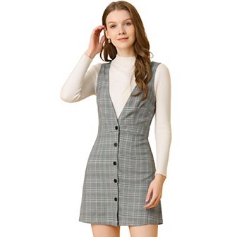 Women's Overall Suspender Check Houndstooth Pinafore Dress