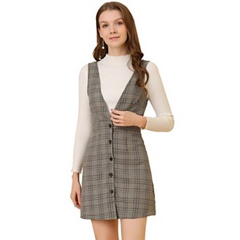 Women's Overall Suspender Check Houndstooth Pinafore Dress
