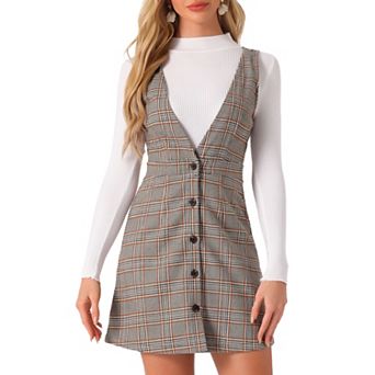 Women's Overall Suspender Check Houndstooth Pinafore Dress