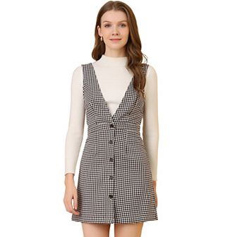Women's Overall Suspender Check Houndstooth Pinafore Dress