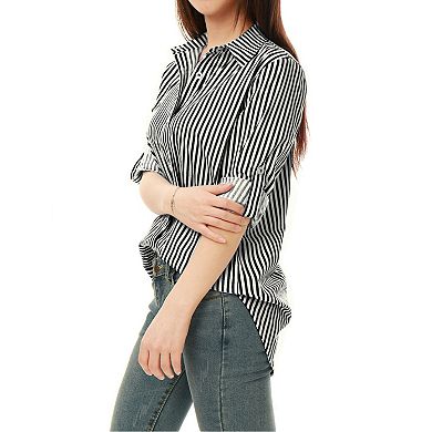 Women's Button Down Roll-up Long Sleeves Lapel Collar Shirts