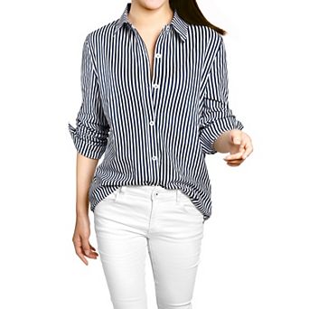 Women's Button Down Roll-up Long Sleeves Lapel Collar Shirts