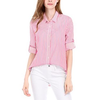 Women's Button Down Roll-up Long Sleeves Lapel Collar Shirts