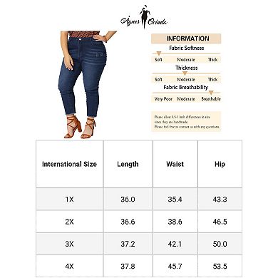 Women's Plus Denim Pants Frayed Washed Ankle Jeans with Slash Pockets