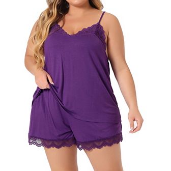 Plus Size Sleepwear for Women Pajamas Lingerie Lace Cami Shorts Set Nightwear