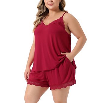 Plus Size Sleepwear for Women Pajamas Lingerie Lace Cami Shorts Set Nightwear