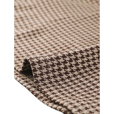 Women Houndstooth Print Choker Neck Puffy Long Sleeve Elegant Casual Blouse Top